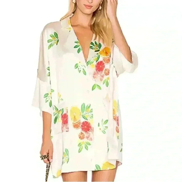 LPA Dress 271 in Ivory Citrus REVOLVE fruit print silk satin beach cover up XL - Picture 1 of 9